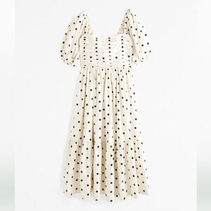 ISO- The A&F Emerson Poplin Puff Sleeve Midi Dress in Cream Dot- Size XL